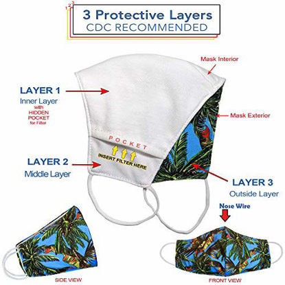 Picture of Youth Washable Face Mask - 3 Layers, 100% Cotton Inner Layer - Cloth Reusable Face Protection with Filter Pocket - Suitable for Indoor & Outdoor - Age: 7-14