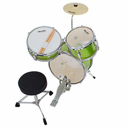 Picture of Mendini by Cecilio 13 inch 3-Piece Kids/Junior Drum Set with Throne, Cymbal, Pedal & Drumsticks (Green Metallic)