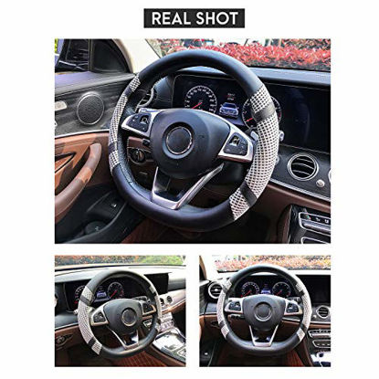Picture of BOKIN Steering Wheel Cover Microfiber Leather Viscose, Breathable, Anti-Slip, Odorless, Warm in Winter Cool in Summer, Universal 15 Inches(Gray)