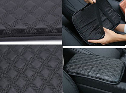 Picture of Forala Auto Center Console Pad PU Leather Car Armrest Seat Box Cover Protector Universal Fit (Black-Plush)
