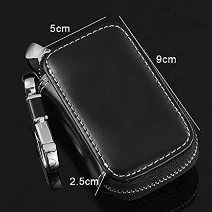 Picture of Car Key case for Mazda ,Genuine Leather Car Smart Key Chain Keychain Holder Metal Hook and Keyring Zipper Bag for Remote Key Fob - Black (For Mazda)