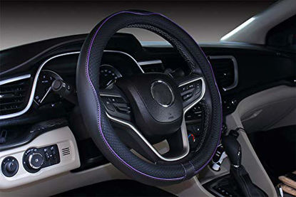 Picture of Mayco Bell Microfiber Leather Car Medium Steering wheel Cover (14.5''-15'',Black Purple)