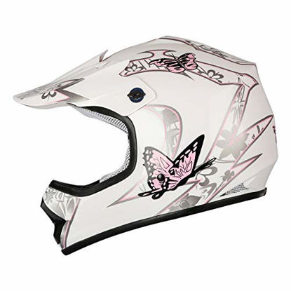 Picture of XFMT Youth Kids Motocross Offroad Street Dirt Bike Helmet Goggles Gloves Atv Mx Helmet Pink Butterfly M