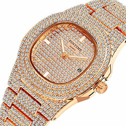 Picture of Unisex Luxury Full Diamond Watches Silver/Gold Fashion Quartz Analog Stainless Steel Band Bracelet Wrist Watch (Rose Gold)