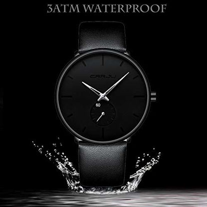 Picture of Mens Watches Ultra-Thin Minimalist Waterproof-Fashion Wrist Watch for Men Unisex Dress with Leather Band-Silver Hands