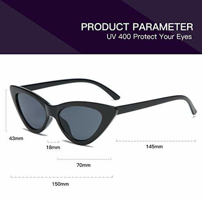 Picture of YOSHYA Retro Vintage Narrow Cat Eye Sunglasses for Women Clout Goggles Plastic Frame (Black Grey)