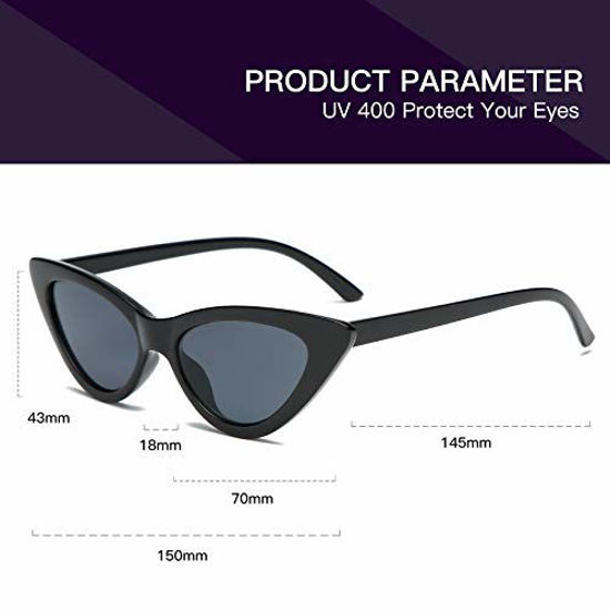 Picture of YOSHYA Retro Vintage Narrow Cat Eye Sunglasses for Women Clout Goggles Plastic Frame (Black Grey)