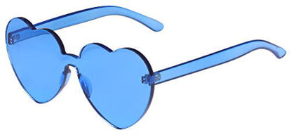 Picture of One Piece Heart Shaped Rimless Sunglasses Transparent Candy Color Eyewear(Blue)