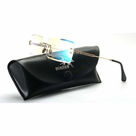Picture of MINCL/Fashion Small Rectangle Sunglasses Women Ultralight Candy Color Rimless Ocean Sun Glasses (2pcs-pink mirror&green mirror)