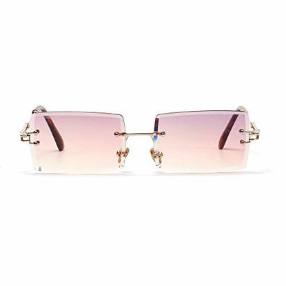 Picture of MINCL/Fashion Small Rectangle Sunglasses Women Ultralight Candy Color Rimless Ocean Sun Glasses (purple&brown&clear)