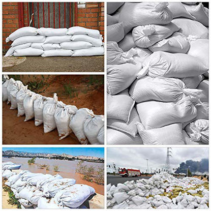 Picture of Sand Bags for Flood Control 50 Pack, Empty White Woven Polypropylene Sandbags of 14"X 26", Sandbags UV Coating Protection with Ties