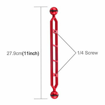 Picture of PULUZ 11.0 inch 27.9cm Aluminum Alloy Dual Balls Arm, Joint Underwater Strobe/Video Arm for Underwater Torch/Video Light and Lighting Systems (Red)