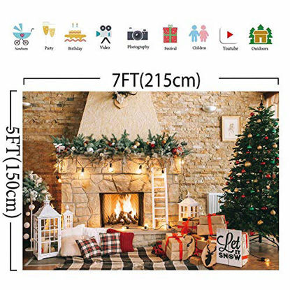 Picture of Haboke 7x5ft Soft Durable Fabric Christmas Fireplace Theme Backdrop for Photography Christmas Tree Gift Decorations for Xmas Party Supplies Background Pictures Banner Photo Studio Decor Booth Props