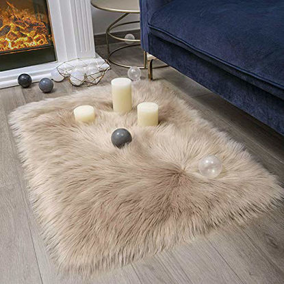 Picture of Ashler Faux Fur Beige Rectangle Area Rug Indoor Ultra Soft Fluffy Bedroom Floor Sofa Living Room 2 x 3 Feet