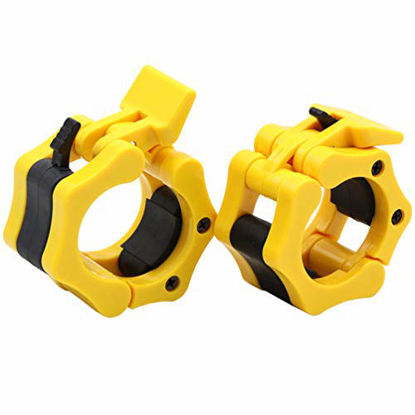 Picture of Greententljs Olympic Barbell Clamps Quick Release Pair of Locking 2" Olympic Bar Barbell Clip Lock Collars Spinlock Workout Pro Collar Clips for Squat Weightlifting Fitness Training (Pair of Yellow)