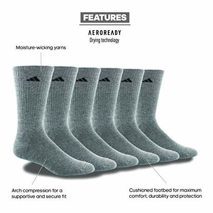 Picture of adidas Men's Athletic Cushioned Crew Socks (6-Pair), Heather Grey/Black, XL, (Shoe Size 12-15)