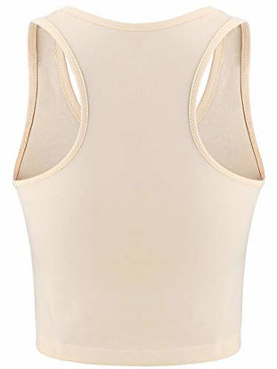 Picture of 4 Pieces Basic Crop Tank Tops Sleeveless Racerback Crop Sport Cotton Top for Women (Black, White, Light Grey, Beige, Medium)