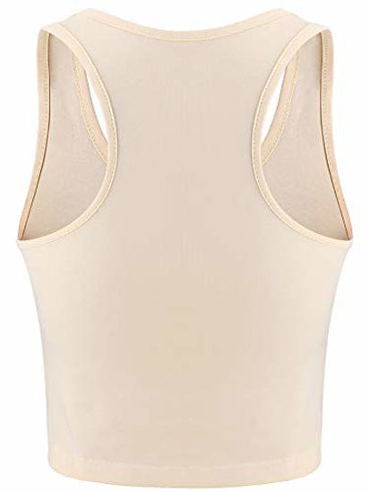 Picture of 4 Pieces Basic Crop Tank Tops Sleeveless Racerback Crop Sport Cotton Top for Women (Black, White, Light Grey, Beige, Medium)