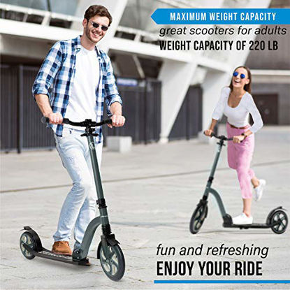 Picture of Lascoota Scooters for Kids 8 Years and up - Quick-Release Folding System - Dual Suspension System + Scooter Shoulder Strap 7.9" Big Wheels Great Scooters for Adults and Teens (Dark, Premium Adult)