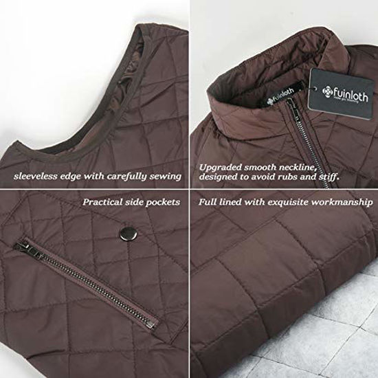 Picture of Fuinloth Women's Padded Vest, Stand Collar Lightweight Zip Quilted Gilet Chocolate XL