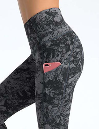 Picture of Dragon Fit High Waist Yoga Leggings with 3 Pockets,Tummy Control Workout Running 4 Way Stretch Yoga Pants (Medium, Carbon Gray-Marble)
