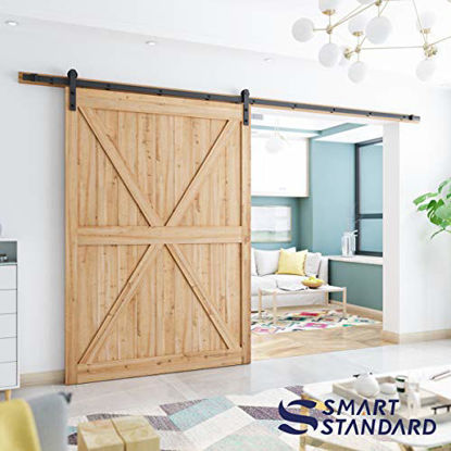 Picture of SMARTSTANDARD 12ft Heavy Duty Sturdy Sliding Barn Door Hardware Kit - Smoothly and Quietly - Easy to Install - Includes Step-by-Step Installation Instruction Fit 72" Wide Door Panel(I Shape Hanger)