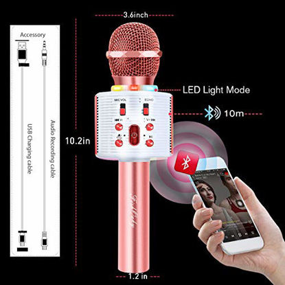 Picture of FISHOAKY Karaoke Microphone, Bluetooth Karaoke Machine Kids Portable Mic Player Speaker with LED & Music Singing Voice Recording for Christmas Birthday Home Party KTV Outdoor