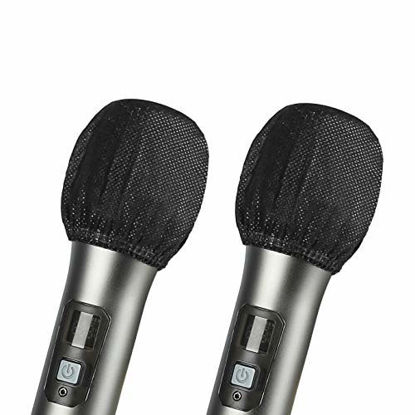 Picture of 200 Pcs Disposable Microphone Cover Non-Woven Handheld Microphone Windscreen Protective Cap for Recording Room, KTV and Any Shared Environment (Black)
