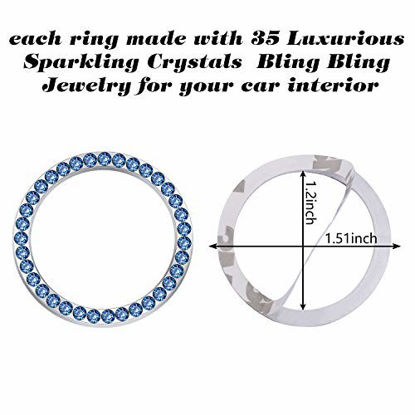 Picture of LivTee 2 PCS Crystal Rhinestone Car Engine Start Stop Decoration Ring, Bling car Accessories, Push to Start Button, Key Ignition & Knob Bling Ring, Blue