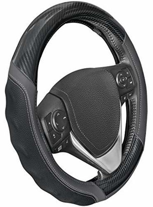 Picture of Motor Trend SW-812 Gray Ultra Sport Pebbled Leather Steering Wheel Cover with Carbon Fiber Detail-Universal Fit for Standard Sizes 14.5 to 15.5 inches Black