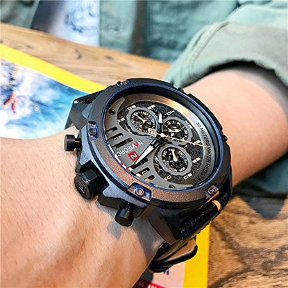 Picture of Sport Military Watches for Men Waterproof Watch Analog Quartz Leather Band Date Calendar Clock Wristwatch