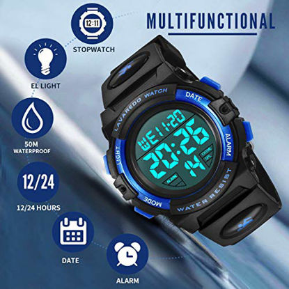 Picture of Kids Watch,Boys Watch for 6-15 Year Old Boys,Digital Sport Outdoor Multifunctional Chronograph LED 50 M Waterproof Alarm Calendar Analog Watch for Children with Silicone Band