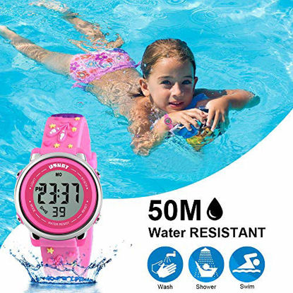 Picture of Kids Watch 3D Cartoon Toddler Wrist Digital Watch Waterproof 7 Color Lights with Alarm Stopwatch for 3-10 Year Boys Girls Little Child Princess Dress Pink