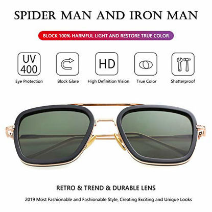 Picture of Tony Stark Sunglasses Vintage Square Metal Frame Eyeglasses for Men Women - Iron Man and Spider-Man Sun Glasses (Gold/Black/G15)