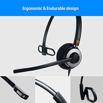 Picture of IPD IPH-160 Professional Monaural Noise Cancelling, Corded landline Phone Headset for Call Center/Office with U10P Cable Works with Avaya/Lucent, Nortel,Polycom,Samsung,Mitel and Many Other IP Phones