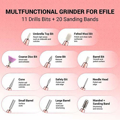 Picture of MelodySusie Portable Electric Nail Drill 11 in 1 Set, Professional Nail Drill Machine Efile Kit Manicure Pedicure Polishing Shape Tools for Acrylic Poly Gel Nails, Home Salon Use(Gold)