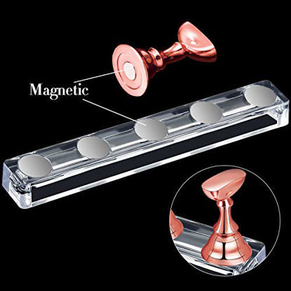 Picture of 2 Set Acrylic Nail Art Practice Stands Magnetic Nail Tips Holders Training Fingernail Display Stands DIY Nail Crystal Holders and 96 Pieces White Reusable Adhesive Putty (Metal Rose Gold)