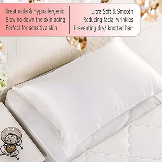 Picture of Ravmix 100% Pure Natural Mulberry Silk Pillowcase Queen for Hair and Skin with Hidden Zipper, 21 Momme 600TC Hypoallergenic Soft Breathable Pillow Cover 1pcs (20×30inches, Ivory White)