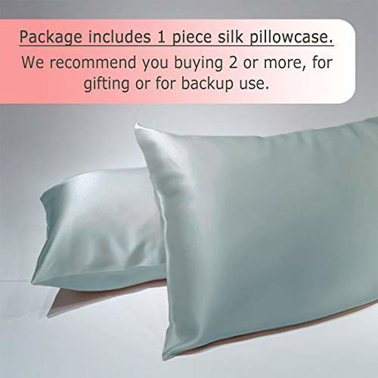 Picture of Ravmix 100% Pure Mulberry Silk Pillowcase Queen Size for Hair and Skin with Hidden Zipper, 21 Momme 600TC Hypoallergenic Soft Breathable Both Sides Silk Pillow Case, 20×30inch, Aqua Green