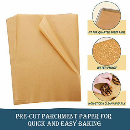 Picture of Hiware 200 Pieces Parchment Paper Baking Sheets 9x13 Inches, Precut Non-Stick Parchment Paper for Baking, Cooking, Grilling, Frying and Steaming - Unbleached, Fit for Quarter Sheet Pans