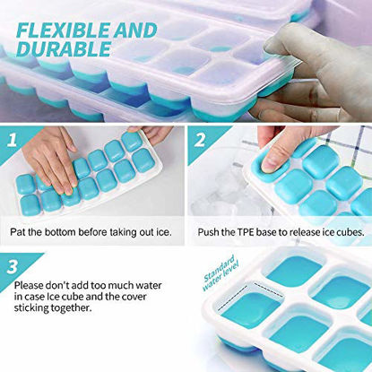 Picture of DOQAUS Ice Cube Trays 4 Pack, Easy-Release Silicone and Flexible 14-Ice Cube Trays with Spill-Resistant Removable Lid, LFGB Certified and BPA Free, for Cocktail, Beer, Stackable Flexible Ice Molds