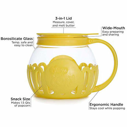 Picture of Ecolution Original Microwave Micro-Pop Popcorn Popper, Borosilicate Glass, 3-in-1 Lid, Dishwasher Safe, BPA Free, 1.5 Quart - Snack Size, Yellow