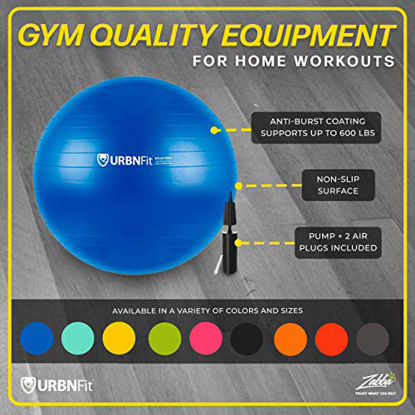 Picture of URBNFit Exercise Ball (Multiple Sizes) for Fitness, Stability, Balance & Yoga - Workout Guide & Quick Pump Included - Anit Burst Professional Quality Design (Green, 55CM)