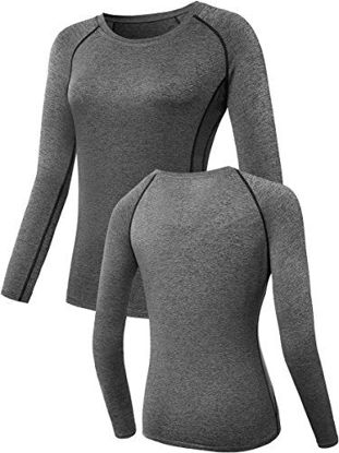 Picture of Neleus Women's 3 Pack Compression Long Sleeve Top for Girls,8021,Grey,Blue,Pink,M