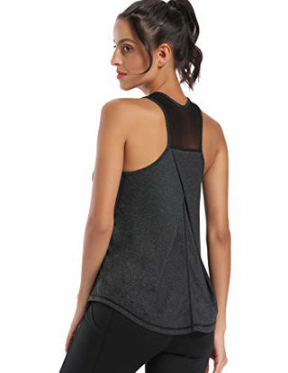Picture of Aeuui Workout Tops for Women Mesh Racerback Tank Yoga Shirts Gym Clothes Black