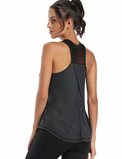 Picture of Aeuui Workout Tops for Women Mesh Racerback Tank Yoga Shirts Gym Clothes Black
