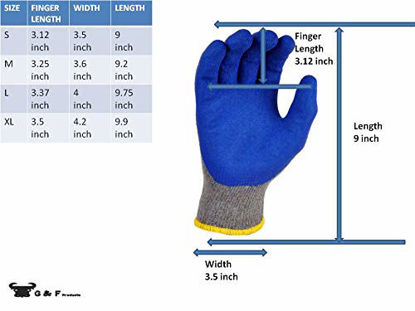 Picture of G & F Products - 3100S 12 Pairs Small Rubber Latex Double Coated Work Gloves for Construction, gardening gloves, heavy duty Cotton Blend Blue