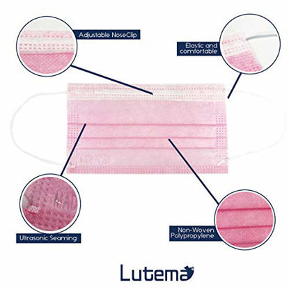 Picture of 3-Ply Breathable Disposable Face Mask (Flamingo Pink) - Made in USA - Comfortable Elastic Ear Loop | Non-Woven Polypropylene | Block Dust & Air Pollution | For Business and Personal Care (50pcs)