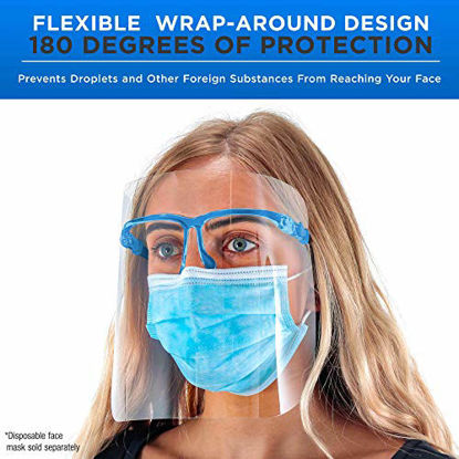 Picture of TCP Global Salon World Safety Face Shields with Blue Glasses Frames (Pack of 25) - Ultra Clear Protective Full Face Shields to Protect Eyes, Nose, Mouth - Anti-Fog PET Plastic, Goggles
