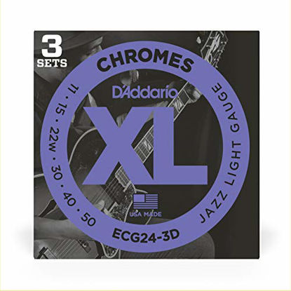Picture of D'Addario ECG24 Chromes Flat wound Electric Guitar Strings, Jazz Light, 11-50, 3 Sets (ECG24-3D)